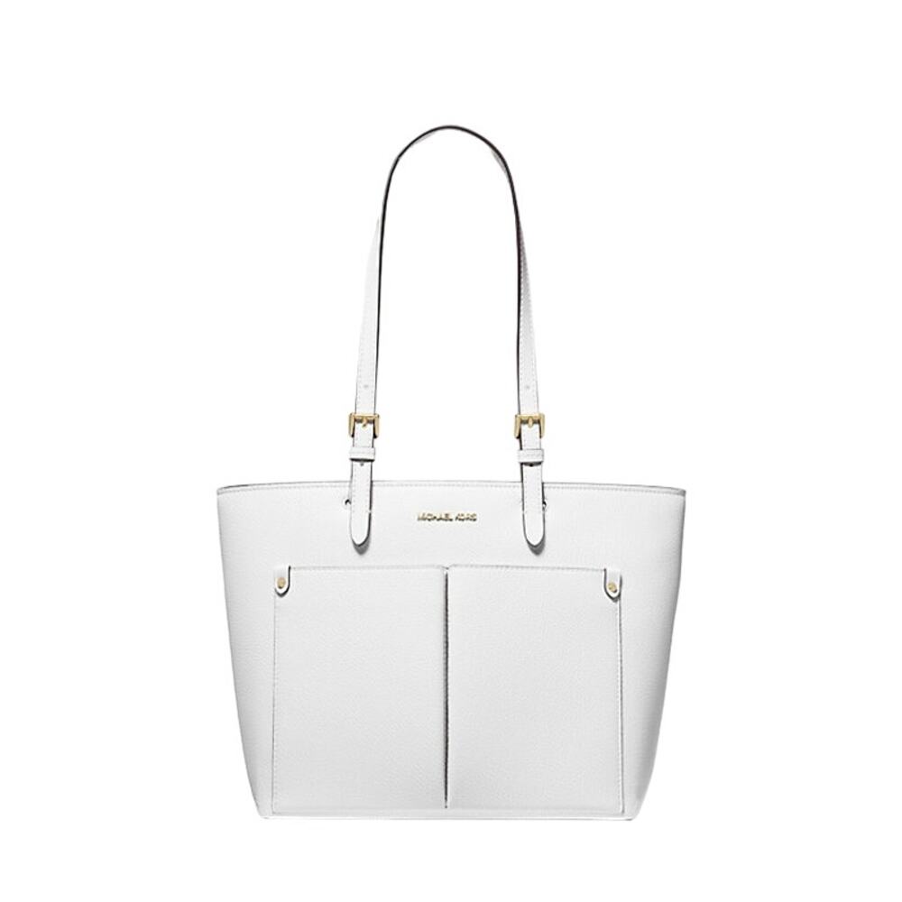 MICHAEL KORS Jet Set Travel Medium Pocket Tote Bag Optic White NEW